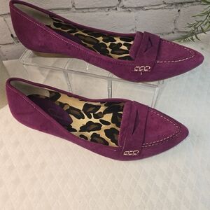 JESSICA SIMPSON ISABELLA SUEDE POINTED TOE LOAFERS EGGPLANT WITH CHETTAH 8.5